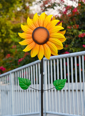 户外庭院向日葵铁艺大风车装饰旋转太阳能灯露台楼顶花园阳台布置