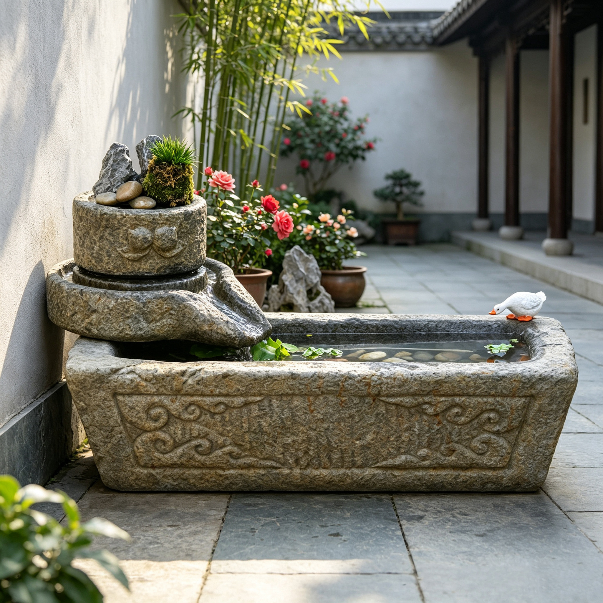 户外新中式小庭院流水摆件循环风水景观养鱼池缸花园造景水培装饰