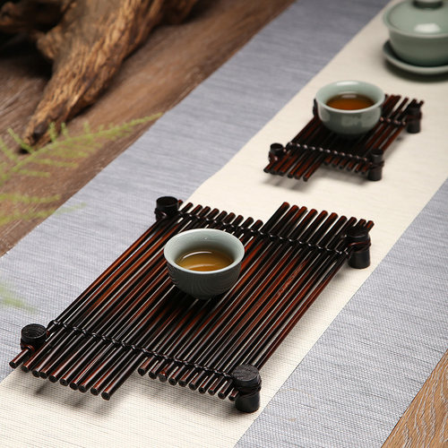 竹制小竹排茶席茶帘藤编茶具杯托