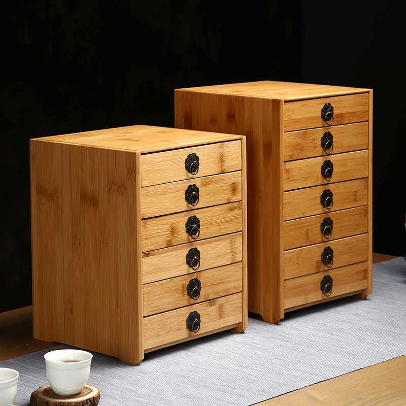 武颂普洱茶盒竹制抽屉式茶饼盒分茶盘多层竹木茶叶包装收纳礼盒