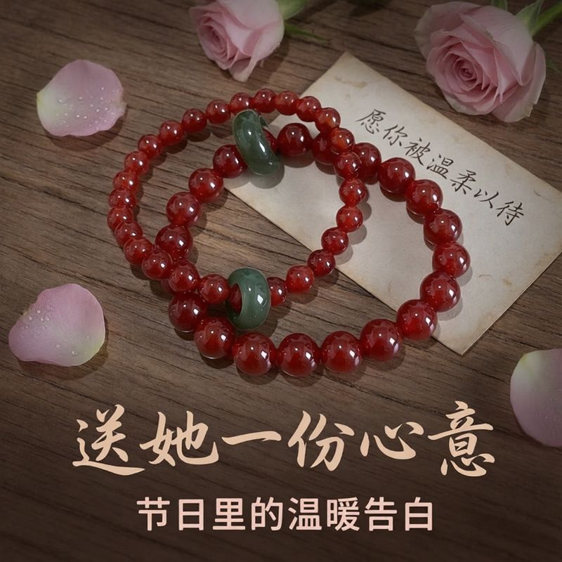 新中式红玛瑙和田玉单环手链