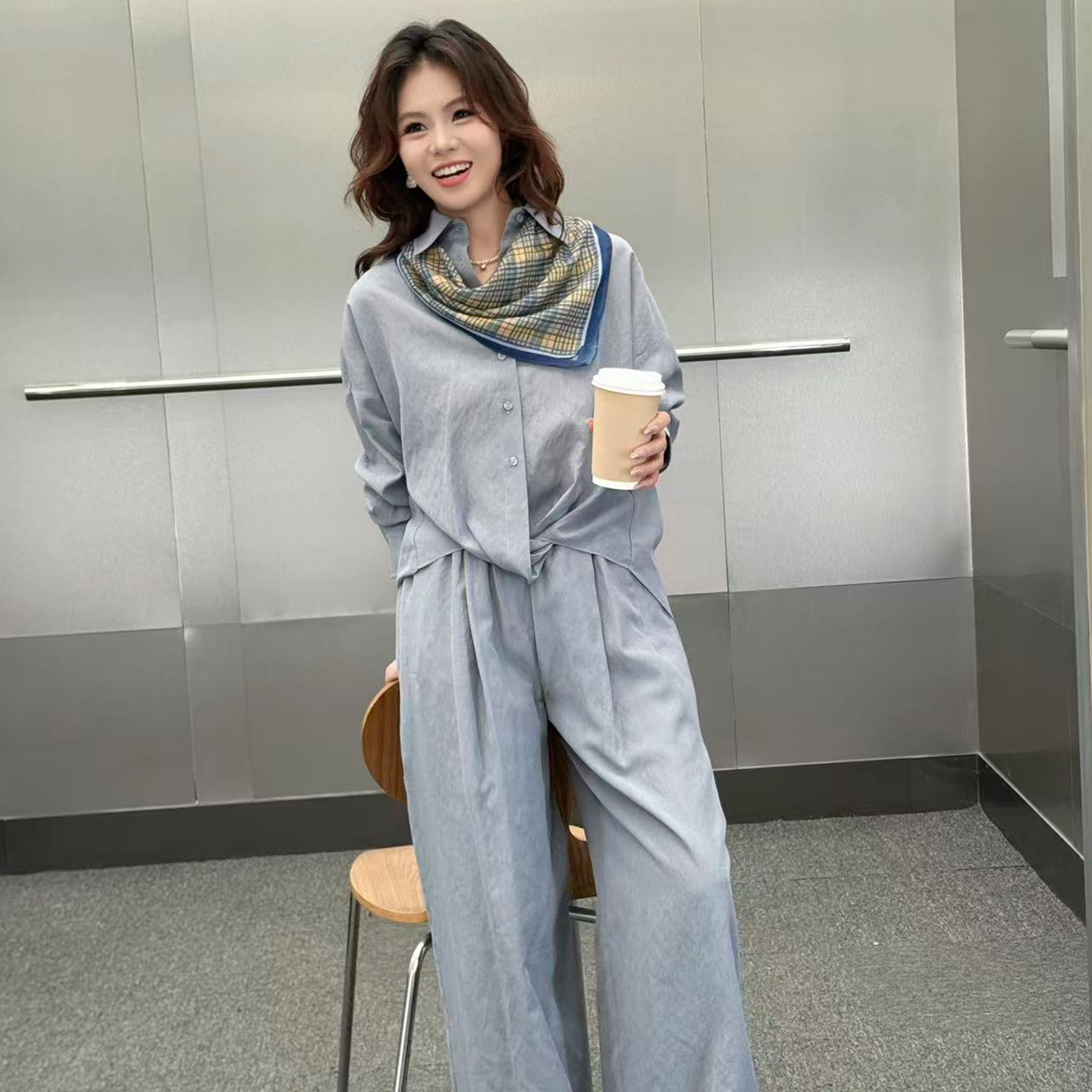 几里与麻衬衫阔腿裤套装女新款图片
