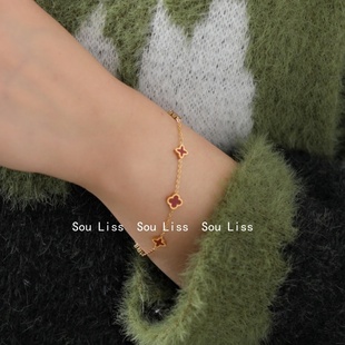 时尚气质贝母四叶草百搭钛钢项链女迷你五花时尚配饰新款锁骨颈链