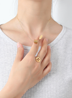 欧美时尚luck圆环钛钢项链情侣