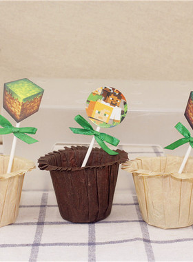我的世界咖啡绿色色森林动物园主题甜品台派对玛芬杯纸杯蛋糕包装