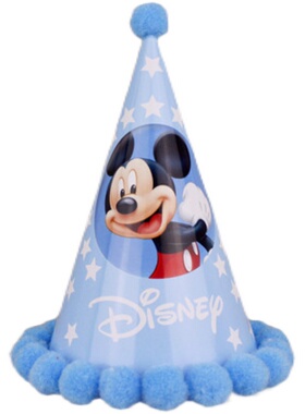 儿童小男孩蓝色米奇鼠可爱生日帽子派对聚会气氛用品装饰毛绒纸帽