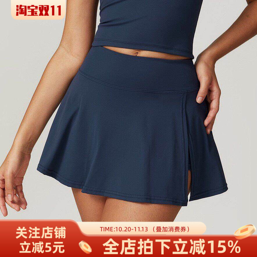 A字型户外跑步短裙女假两件防走光运动裙高腰健身网球裙半身裙裤