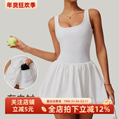 裸感假两件运动连衣裙女防走光打底户外跑步健身网球裙口袋棒球裙