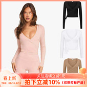 女 性感绑带拉提瑜伽健身衣外穿跑步运动服长袖 欧美瑜伽服长袖 罩衫