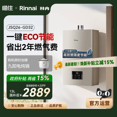 [小蛮腰Pro恒温节能]林内燃气热水器家用天然气洗澡13升GD32