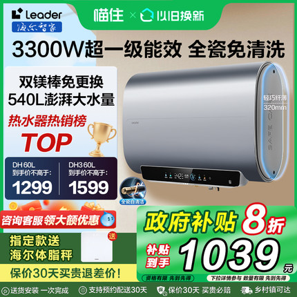【政府补贴20%】海尔电热水器家用双胆扁桶60L镁棒免换净水洗统帅
