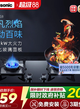 松下燃气灶GE-C26PGB天然气双灶具三层钢化玻璃面板一级能效