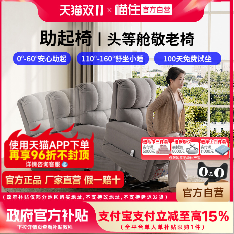 芝华仕适老家具头等舱多功能电动单人沙发助力升降老人单椅30519