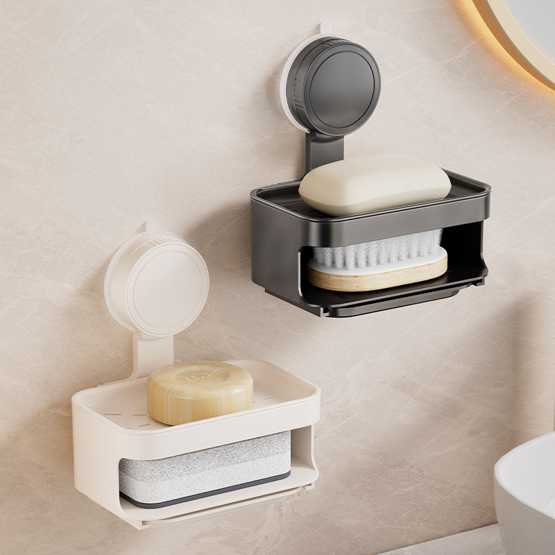 沐笙歌吸盘肥皂架墙上免打孔卫生间香皂盒浴室壁挂双层沥水收纳架,家庭/个人清洁工具,皂盒,淘宝优惠券,粉丝福利购,淘宝优惠卷