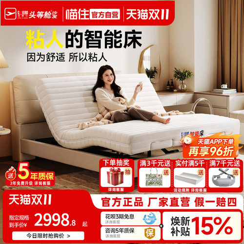 芝华仕小户型智能床垫多功能主卧高端大气真皮床双人床Z182