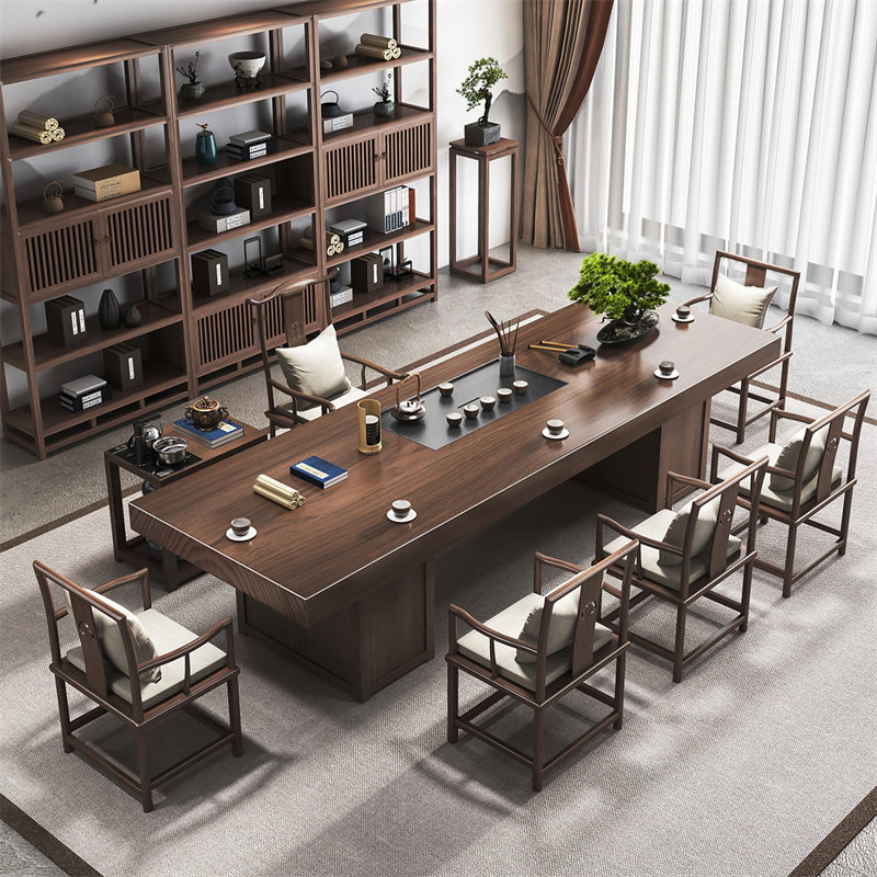 金沙公爵大板茶桌椅组合新中式茶室茶台现代简约办公室实木喝茶桌