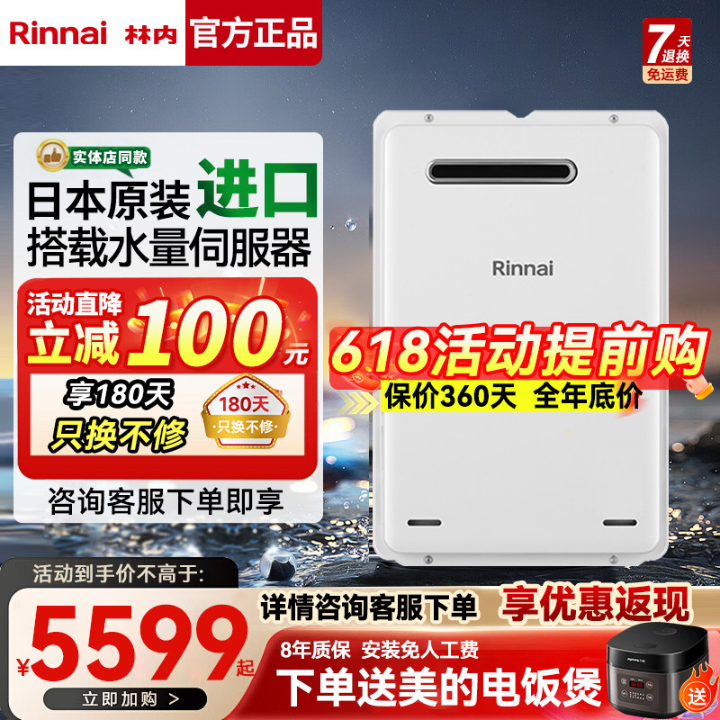 Rinnai/林内 REU-A1620W进口燃气热水器室外防冻水量伺服器16升