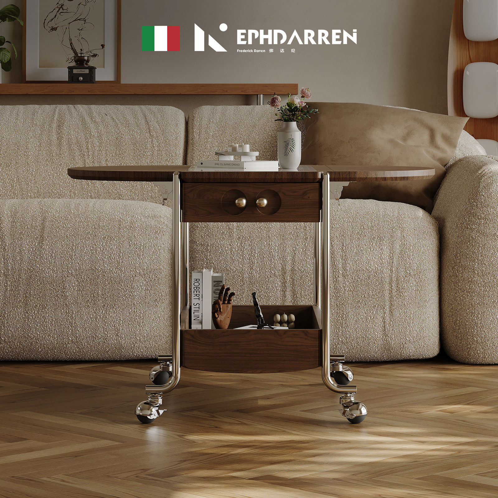 【自营】EPHDARREN/弗达伦中古风实木岩板茶几可移动折叠小户型,住宅家具,移动边几/推车,淘宝优惠券,粉丝福利购,淘宝优惠卷