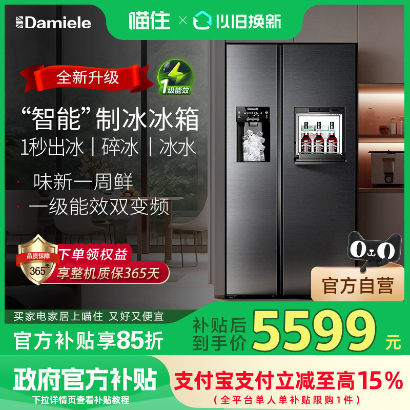 【政府补贴15%】达米尼自动制冰冰箱572L一级能效家用双开门嵌入