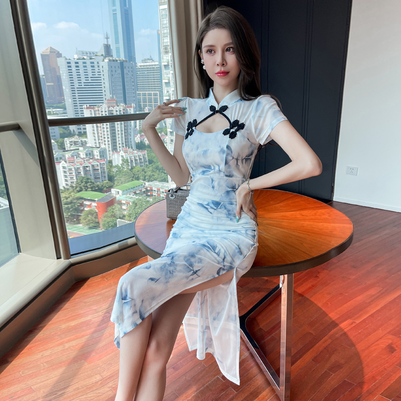 柔式旗袍足浴技师工作服气质名媛高端女神范高级感桑拿夜店连衣裙