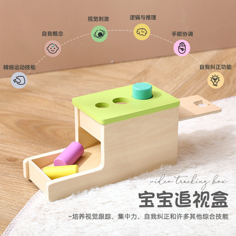 木质跨境追视盒玩具颜色认知配对收纳盒宝宝视力训练木制玩具套装