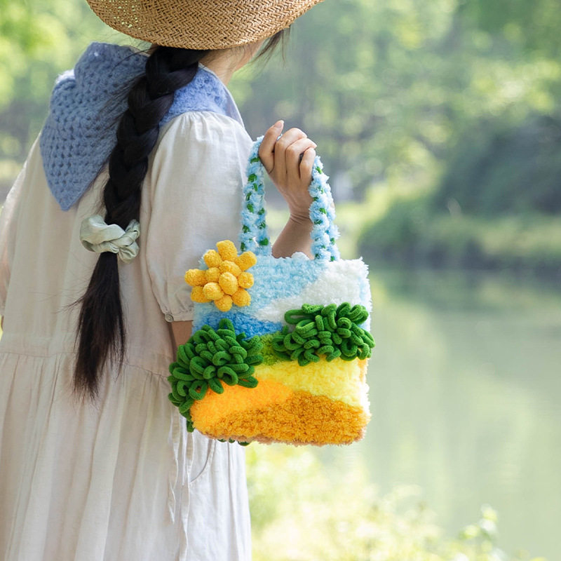 手工编织diy苔藓绣手提包小清新
