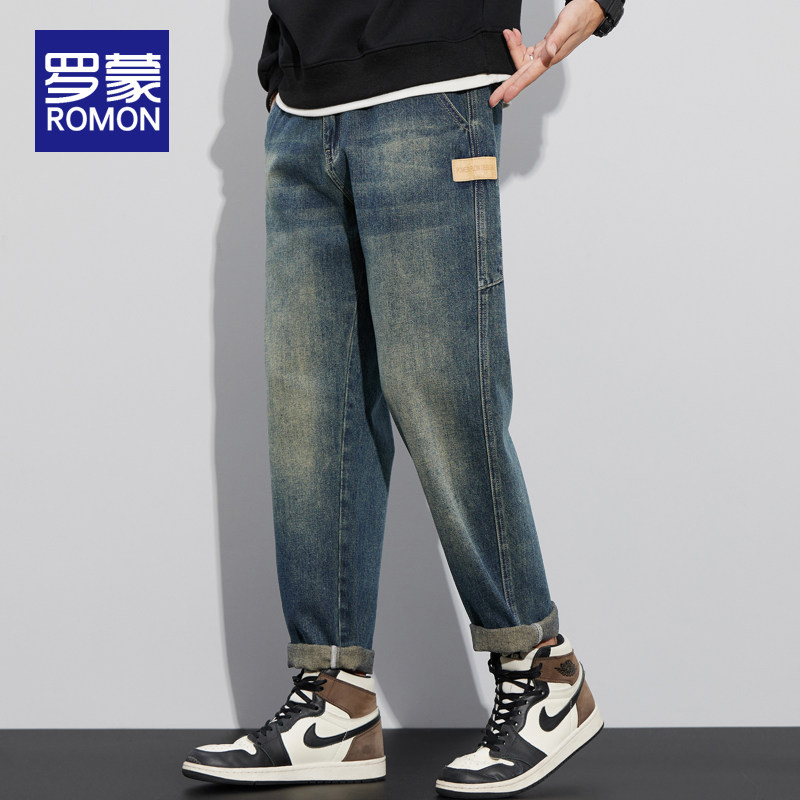 罗蒙美式复古锥形牛仔裤男2025春秋新款宽松直筒大码休闲哈伦裤子,男装,牛仔裤,淘宝优惠券,粉丝福利购,淘宝优惠卷