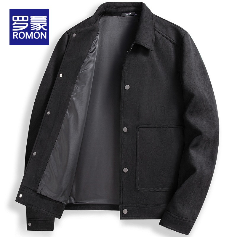 罗蒙男士外套春秋季麂皮绒宽松