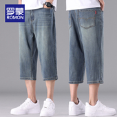 宽松直筒五分裤 罗蒙冰丝七分牛仔短裤 子 薄款 潮牌休闲中裤 男士 夏季