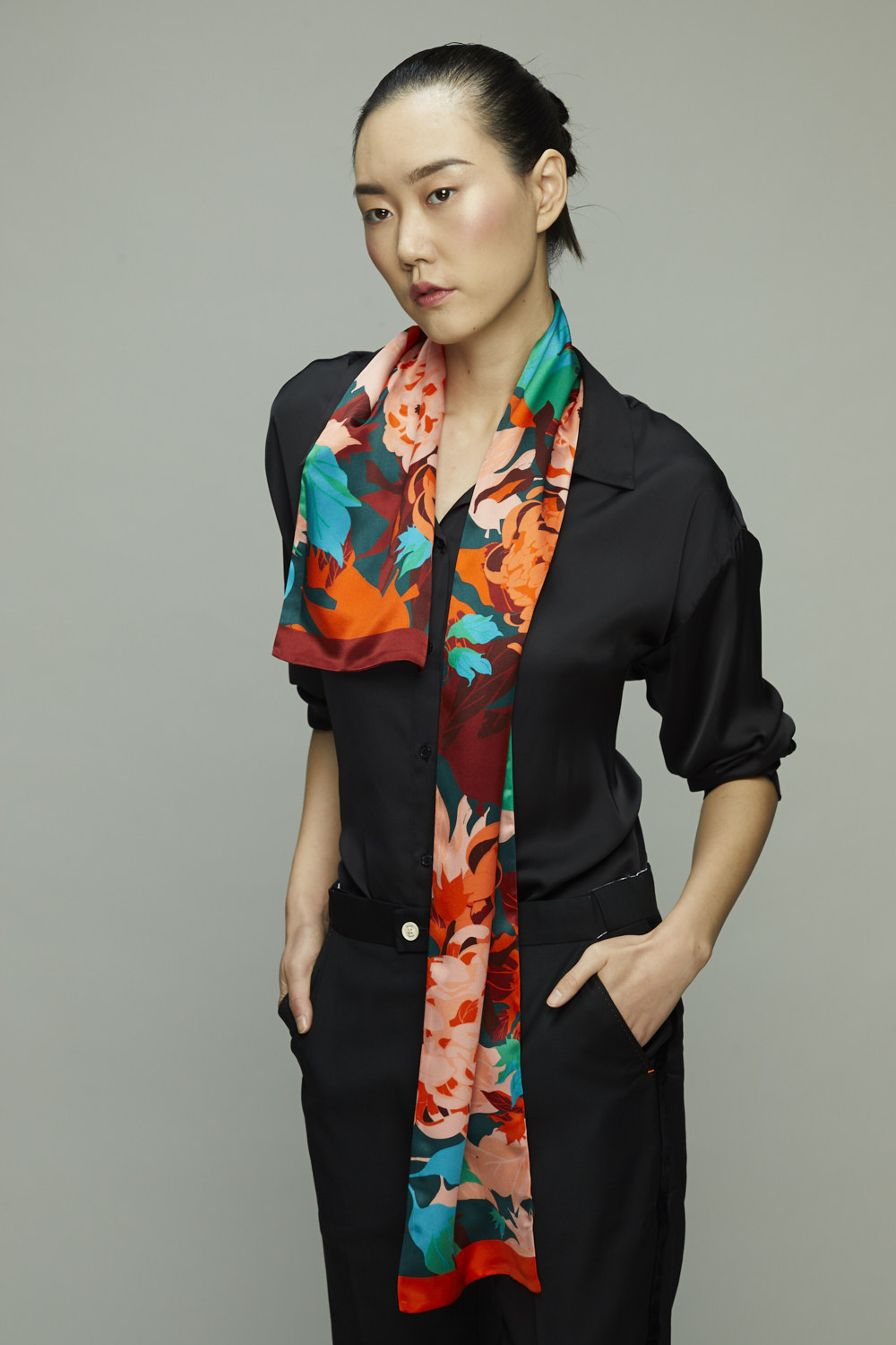 玖章吉中长方巾窄丝巾原创女百搭春夏秋冬装饰薄围巾方巾领巾冷香