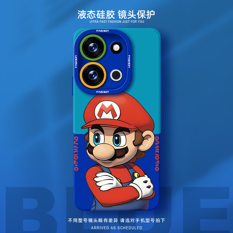 色块马里奥手机壳适用oppo reno9pro 液态硅胶新款男女超火小众卡通
