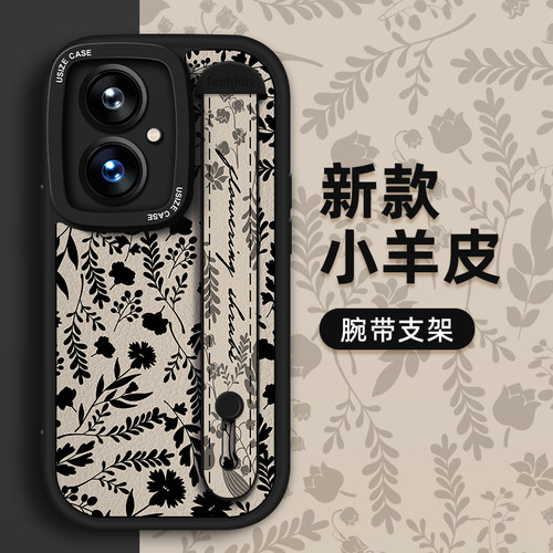 花纹适用手机壳vivo T2x高端Y33e腕带支架Y31s简约y73s网红Y72t防摔VIVOY74s时尚y53t女y10新款y78硅胶小羊皮