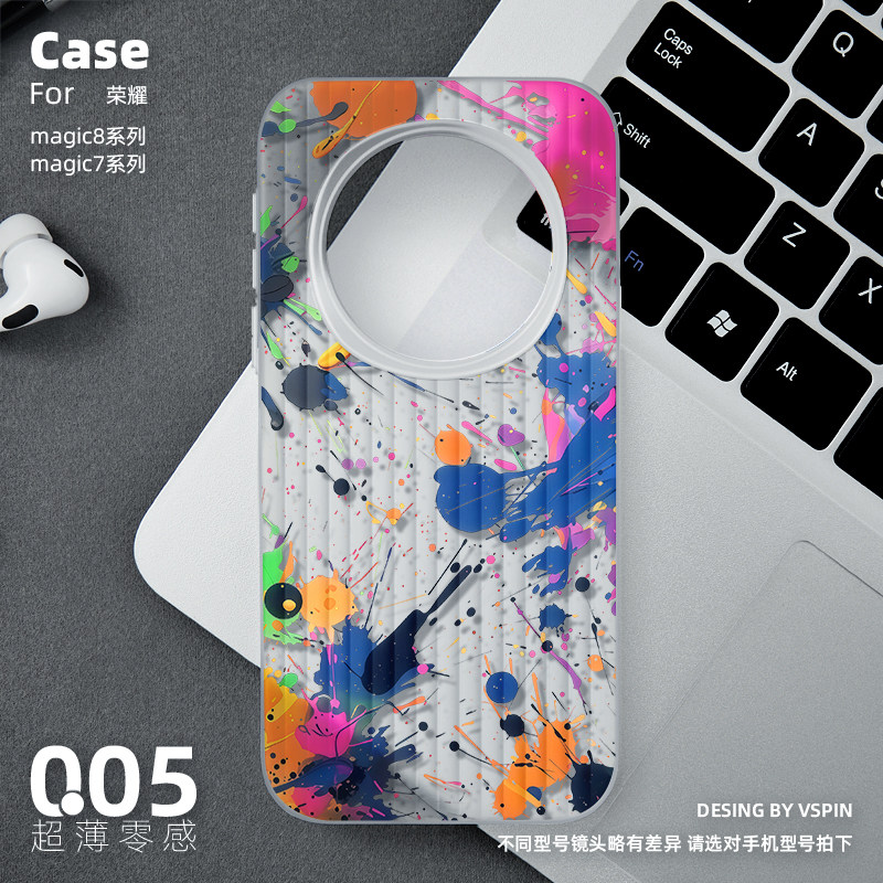蓝紫油画手机壳适用荣耀Magic8Pro新款Magic7超薄磨砂半透明旅行箱情侣男女高级感不会撞壳全包防滑简约时尚