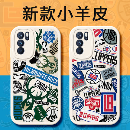适用OPPO Reno9手机壳Pro篮球队NBA图标Reno8小羊皮Reno7全包Reno6新Reno5保护SE软套oppoReno4硅胶Reno3男款