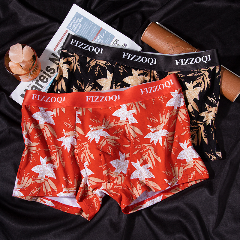 10A抑菌秋季枫叶印花棉质男士内裤柔软舒适四角裤青年潮流平角裤