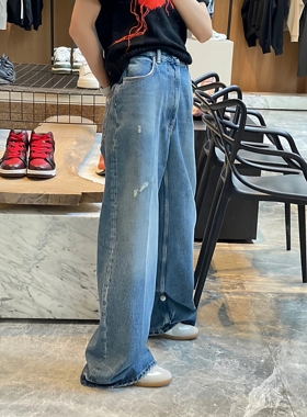 【正确版】AC纯色水洗宽松黑色牛仔裤男女1981M微喇直筒裤2021m