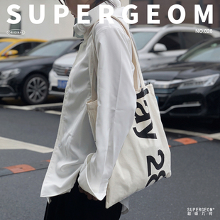 超级几何 书单肩帆布袋 原创设计帆布包女早秋day28字母学生上课装