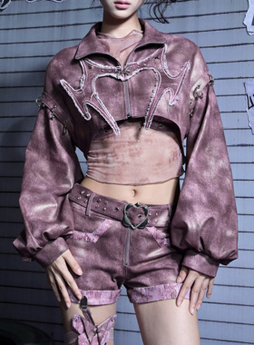 虚轨原创 蚀心蝶狱y2k辣妹刺绣铆钉少女朋克风小众短款牛仔外套
