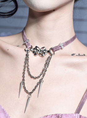 虚轨原创 蚀心蝶狱Y2k辣妹甜酷水钻十字架项链小众choker锁骨链
