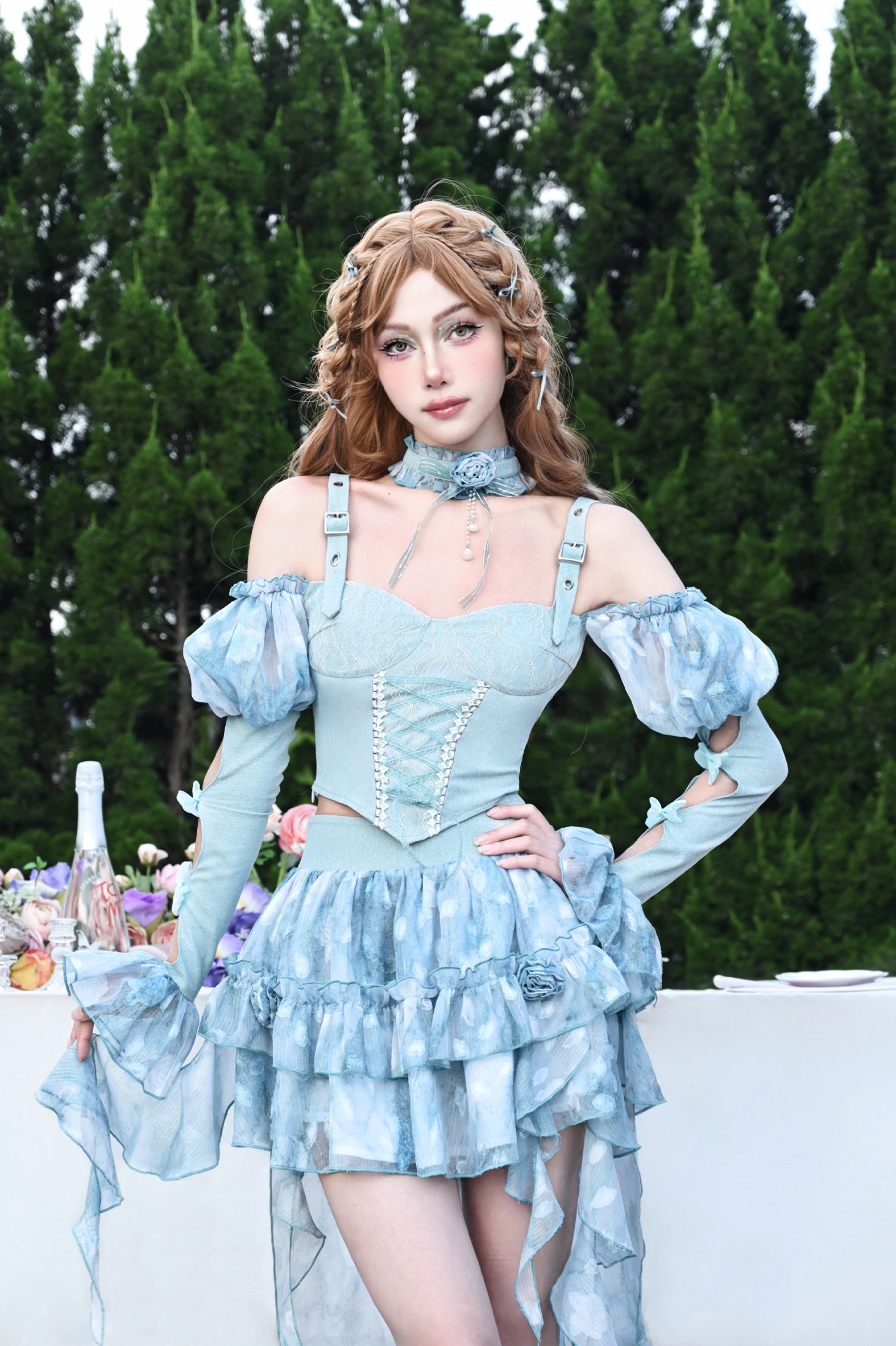 甜美千金风扎染上衣纯欲性感