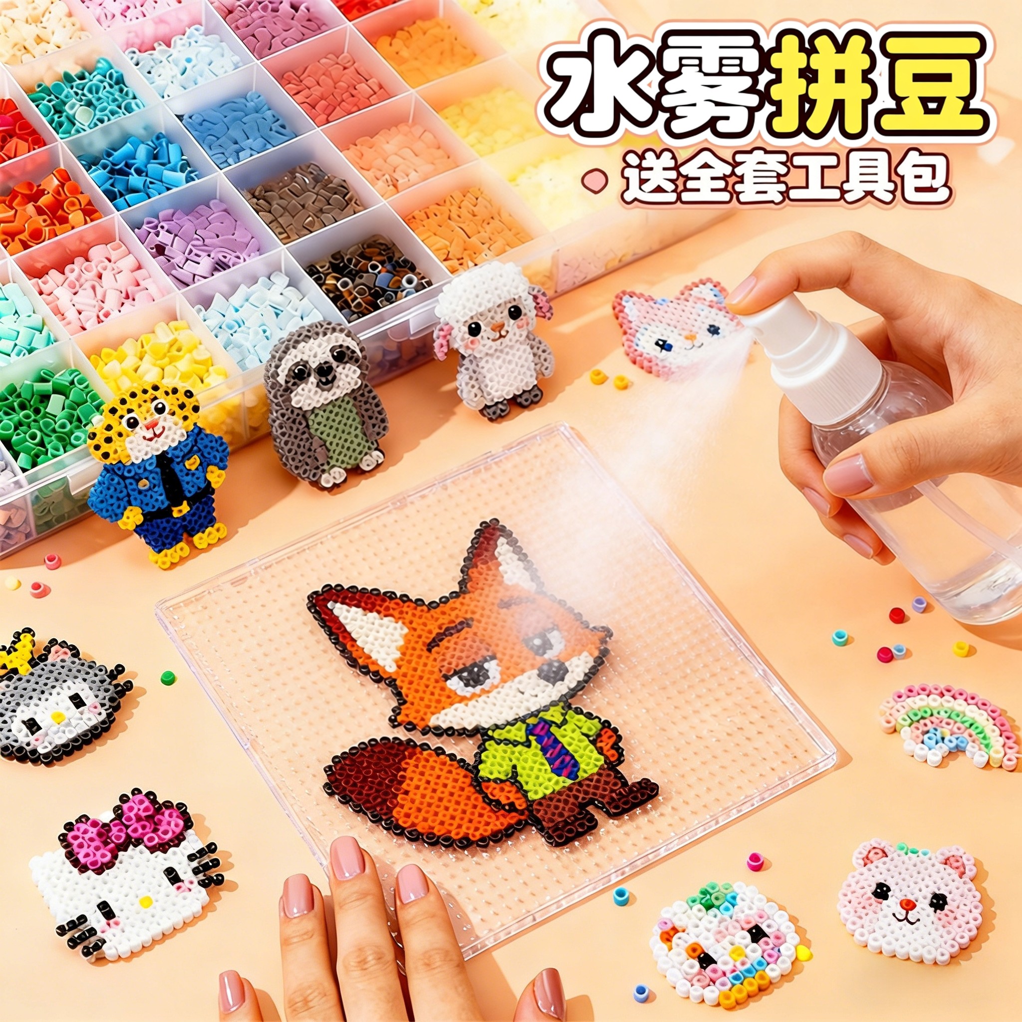 夜光水雾魔珠拼豆材料包儿童礼物全套工具益智手工diy女孩子玩具,玩具/童车/益智/积木/模型,手工创意粘贴类,淘宝优惠券,粉丝福利购,淘宝优惠卷