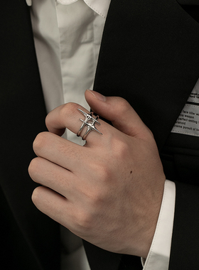 原创星体戒指男潮星芒小众设计高级感情侣时尚个性甜酷食指指环女