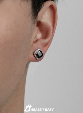 欧美嘻哈黑钻冰糖耳钉ins小众高级感冷淡冷淡风单只男女个性耳饰