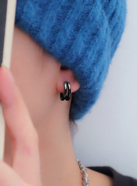 双环独特耳环男2021年新款潮小众设计感高级耳圈时尚个性百搭耳钉