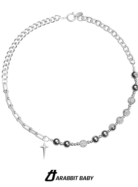 原创爆花四芒星十字琉璃钛钢项链潮男小众设计锁骨链子情侣颈链女