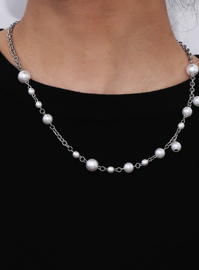 同款说唱街头百搭潮款链男女嘻哈ins 个性简约拼接珍珠项链