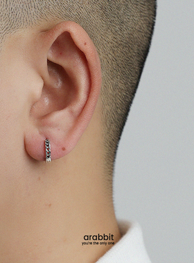 复古麻花耳扣泰银黑链条耳环纹路圆环耳圈男士镂空小号耳饰个性