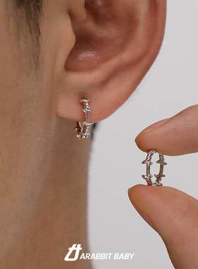 S925银荆棘耳扣耳环男个性耳环单只小众设计ins风独特造型女情侣