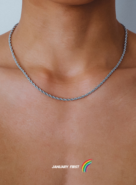 嘻哈轻奢小众钛钢项链男ins冷淡风极简欧美街头锁骨链潮麻花链子