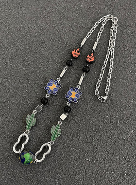 街头潮牌仙人掌马蹄铁项链男女小众设计感嘻哈风配饰2021年新款